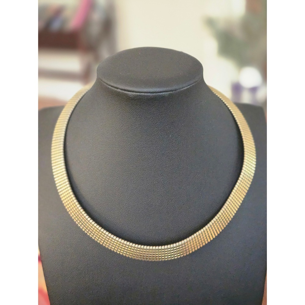 Mesh Ribbed Omega Choker Goldtone Necklace Vintage